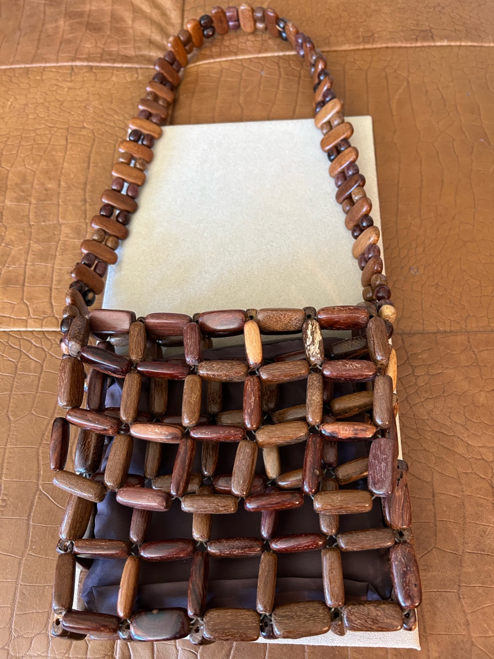 Wood Bead Boho Crossbody Bag - hand crafted
